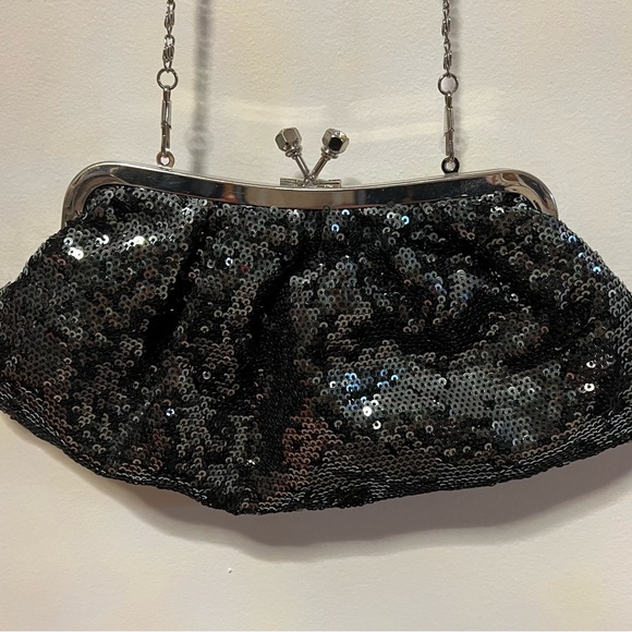 Vintage Sequined Small Evening Bag Elegant Clutch Black Purse. - Picture 2 of 9